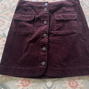 LOFT Button-Front Corduroy Mini Skirt plum brownish color